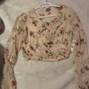 Chiffon Sheer Floral Cropped Blouse (Brand New with Tags)